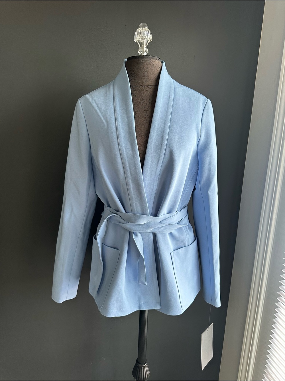 Tuckernuck Light Blue Belted Wrap Blazer Shawl Collar Jacket NEW
